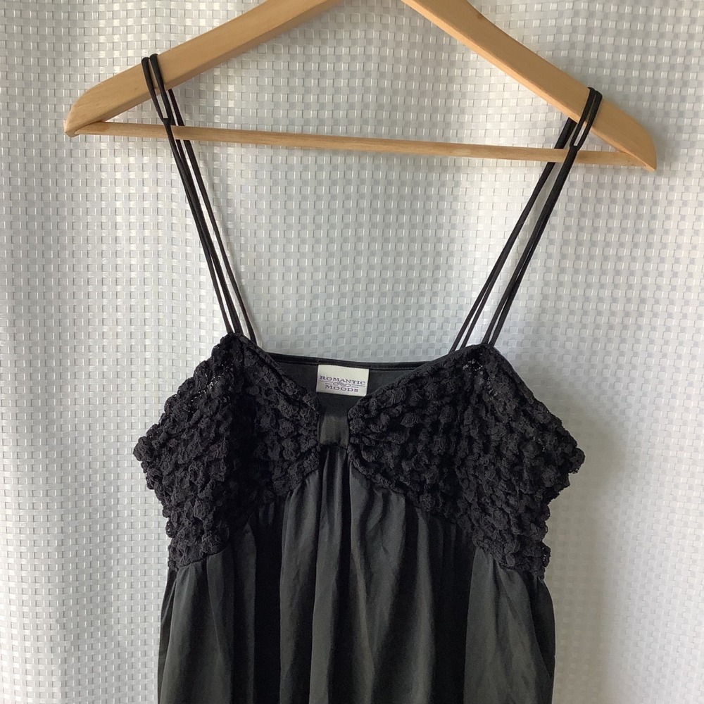 Romantic Moods Long Black Lace Babydoll Nightgown Black Sheer Large - Picture 2 of 10